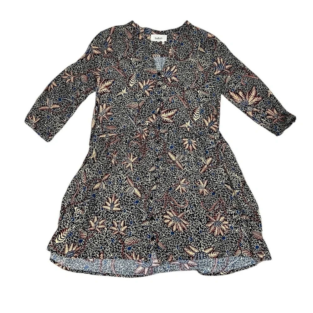 Ba&Sh Long Sleeve Multi Color Floral Mini Shirt Dress Size Medium - Picture 2 of 12